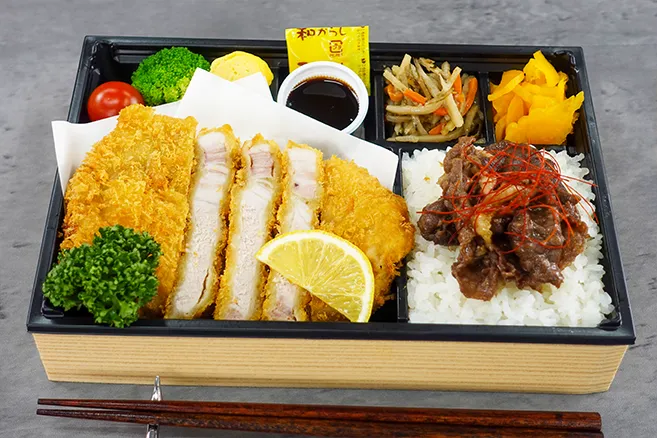 厳選豚ロースとんかつ、焼肉弁当