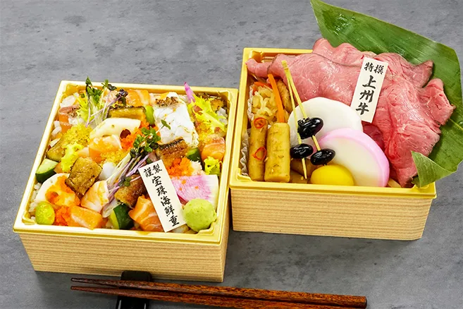 【1月2月特別価格/限定販売】 謹製 宝珠海鮮重と上州牛の極上二段重 ( 板前割烹 鱗 ~UROKO~ )